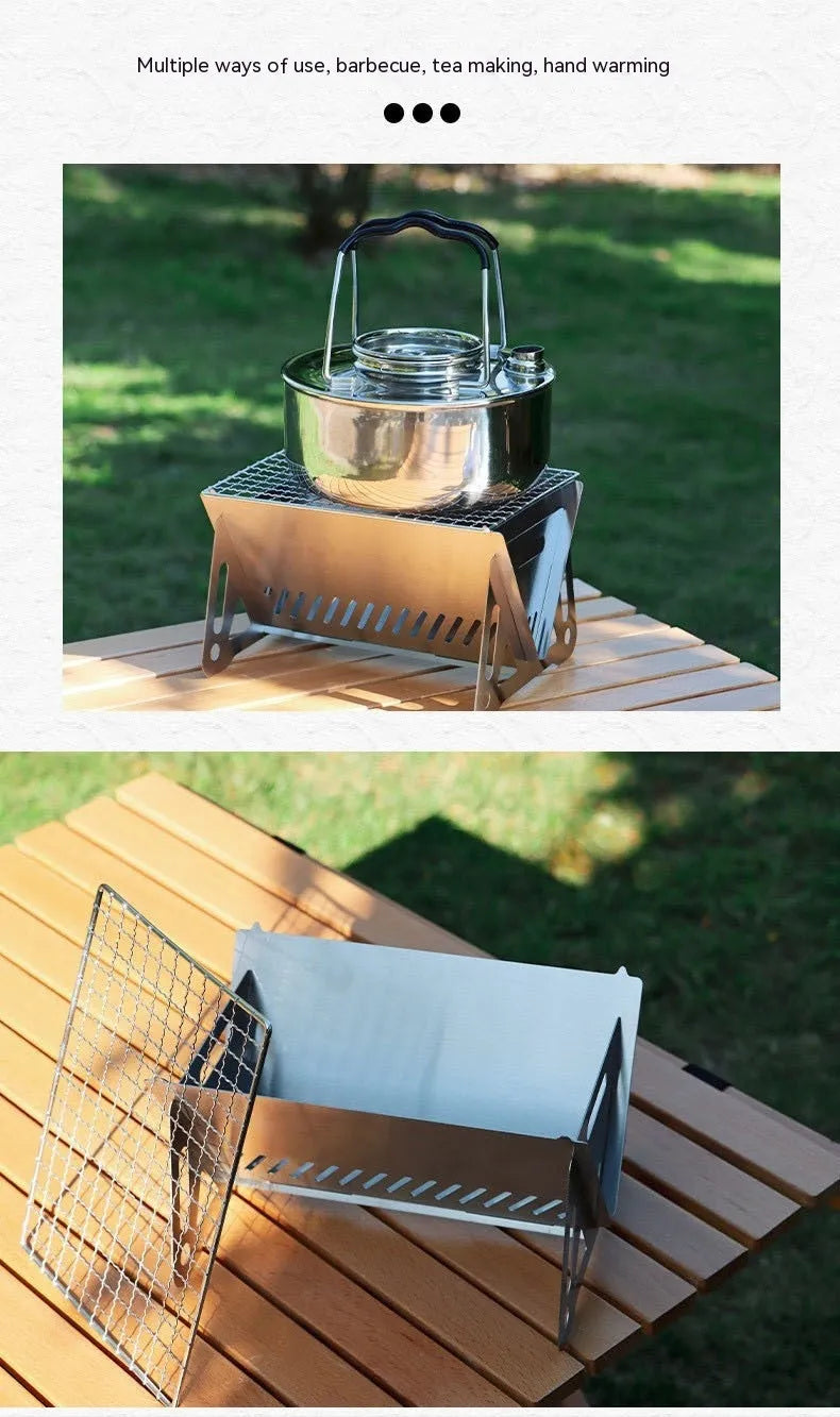 Stainless steel folding barbecue oven with large grill for outdoor cooking