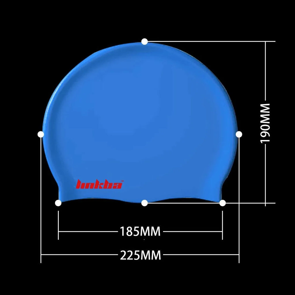 Silicone swimming cap with earmuff design and letters pattern in assorted colours