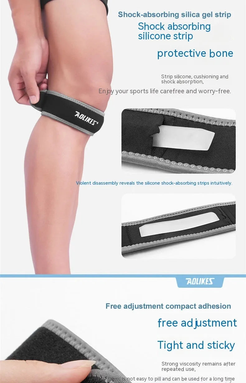 Black and grey patella retinaculum sports knee brace for running and mountaineering protection