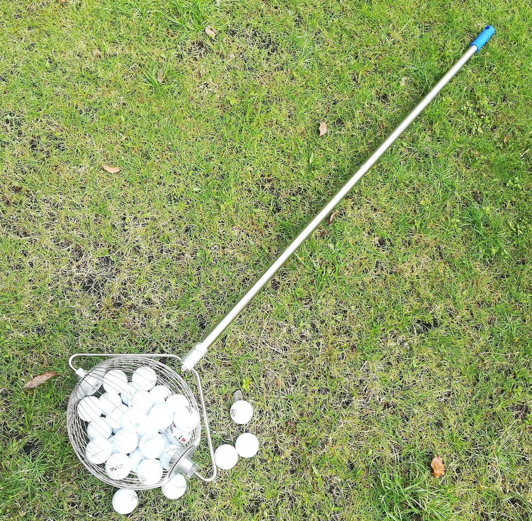 Stainless steel golf ball retriever tool with metallic finish for water hazards