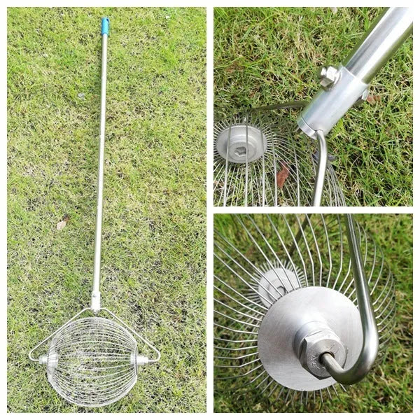 Stainless steel golf ball retriever tool with metallic finish for water hazards