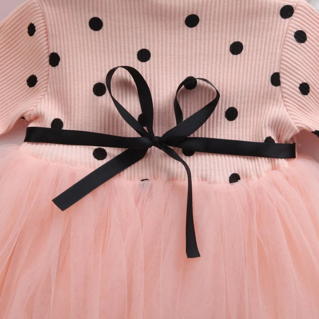 Girls long sleeve black tutu lace dress with lace trim for birthday parties.
