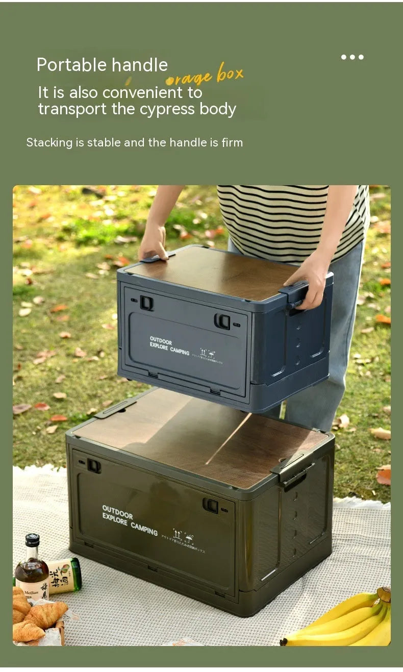 Large plastic storage box with wooden lid in ivory white colour showing 45L capacity dimensions