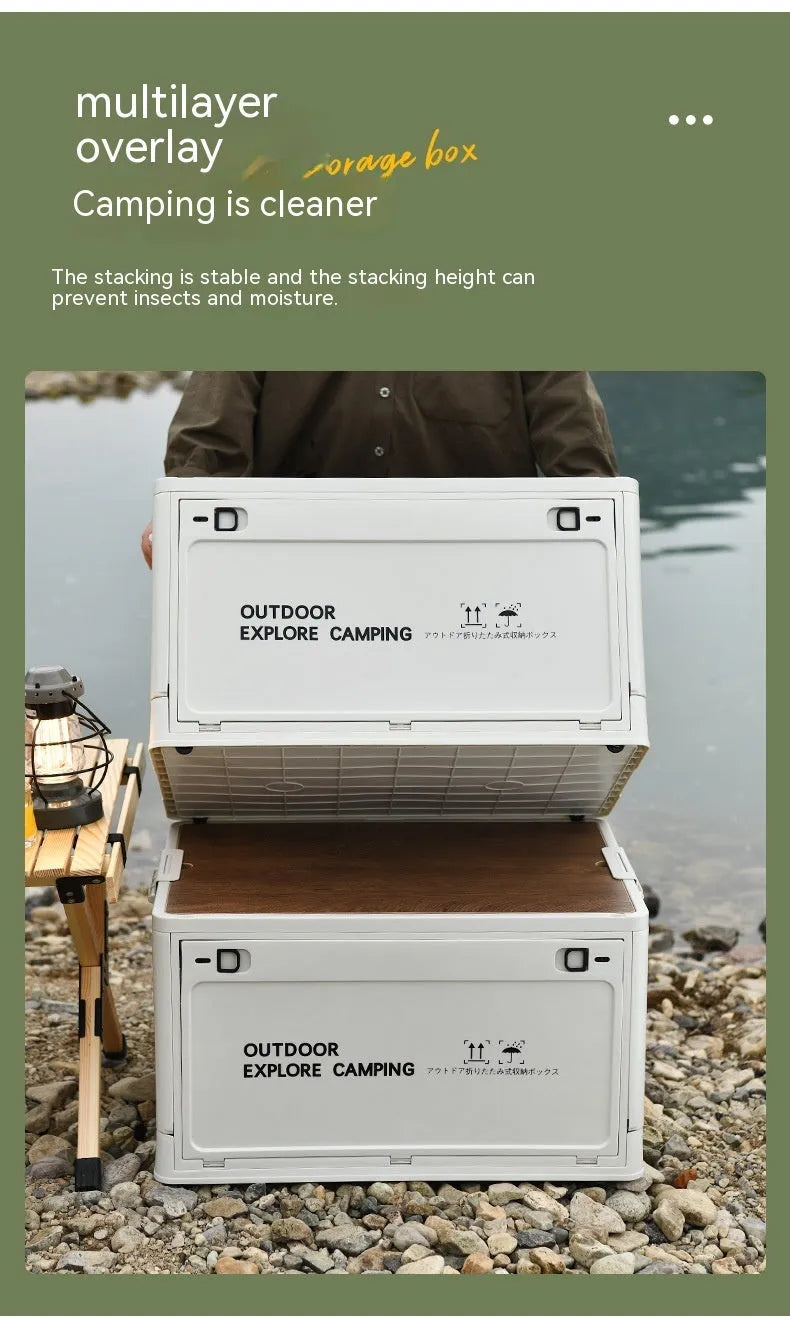 Large plastic storage box with wooden lid in ivory white colour showing 45L capacity dimensions