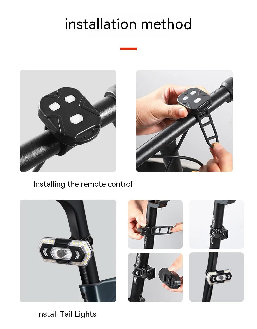 Black wireless remote control motorcycle turn signal taillight with USB charging port