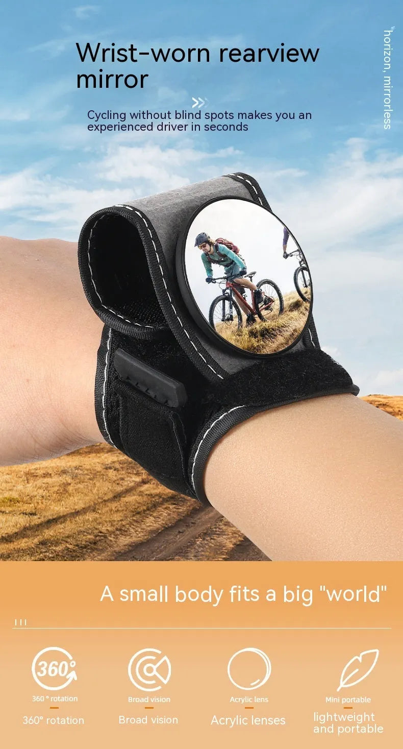 Black nylon bicycle wrist rear-view mirror mounted on handlebar for cycling safety