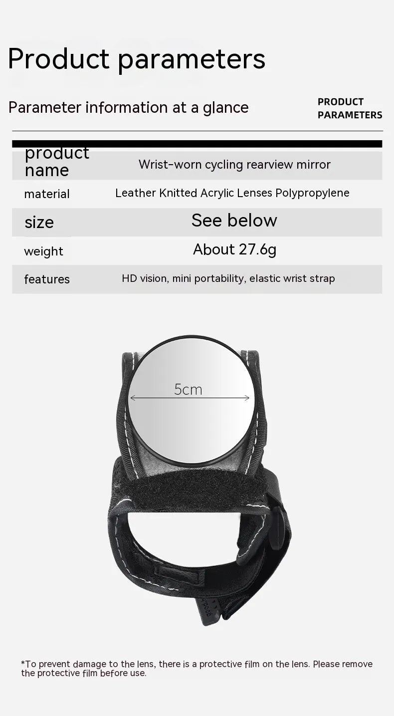 Black nylon bicycle wrist rear-view mirror mounted on handlebar for cycling safety