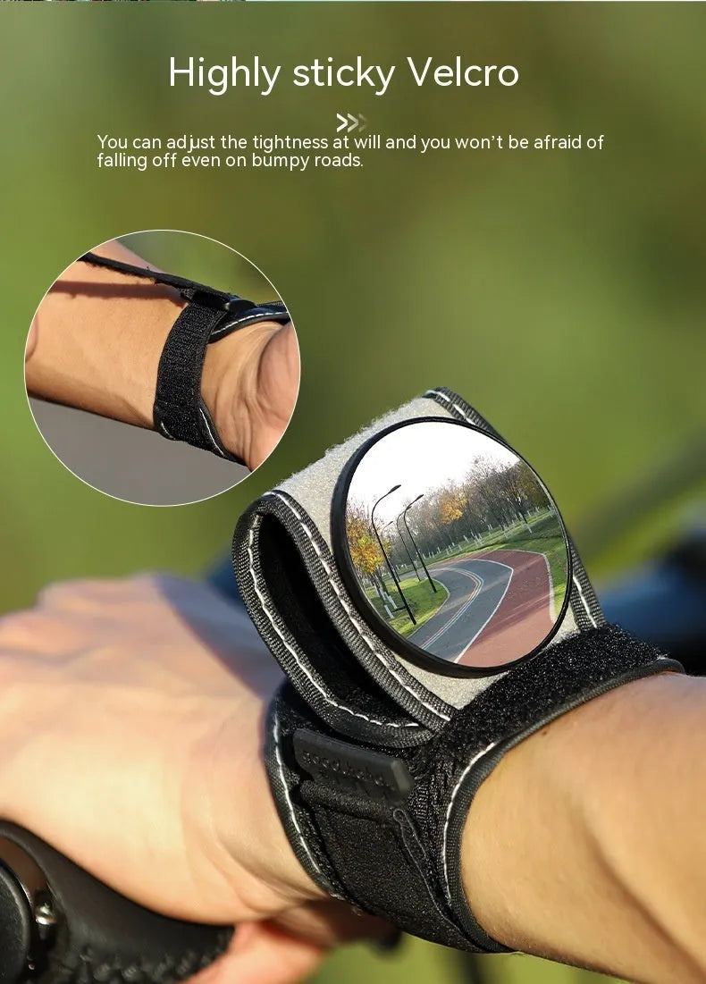 Black nylon bicycle wrist rear-view mirror mounted on handlebar for cycling safety