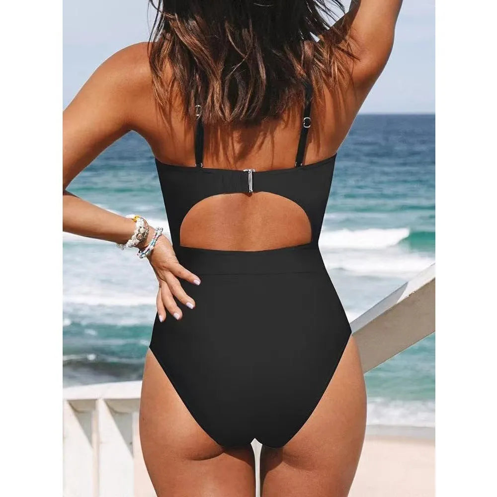 Women's solid colour backless one-piece swimsuit in polyester with high elasticity