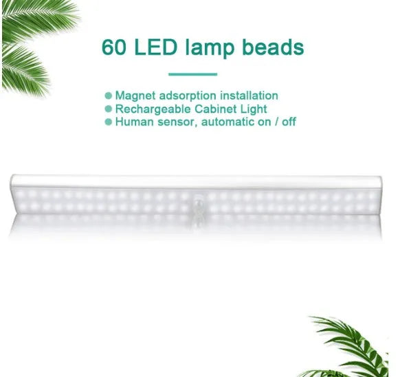 Rechargeable motion sensor LED light strip in three lengths: 190mm, 300mm, and 400mm.