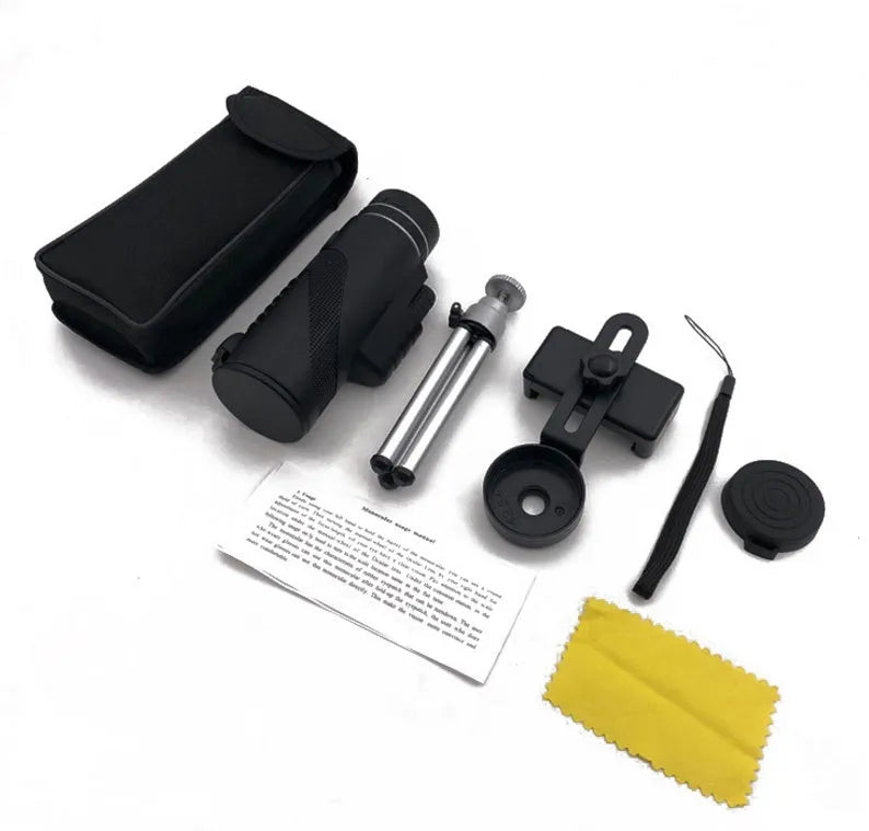 Black HD 40x60 monocular telescope showing 60mm objective lens and compact body design.