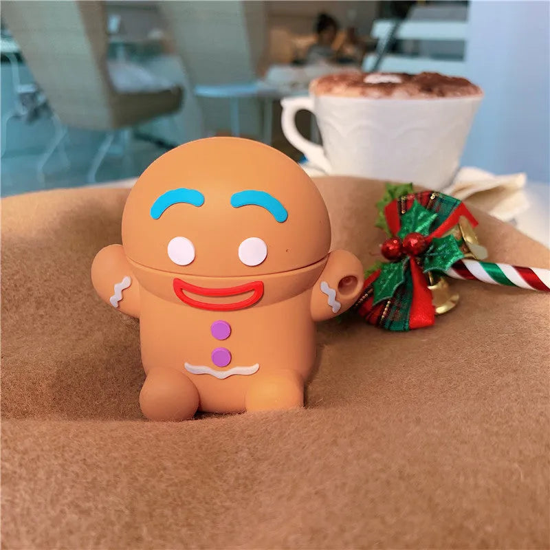 Thick gingerbread man silicone protective cover for AirPods 1st and 2nd generation with hook