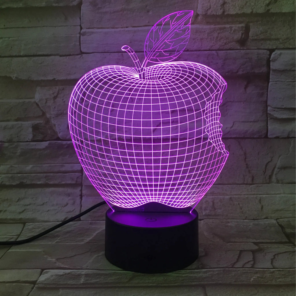 3D fruit design LED night light with acrylic shade showing touch control and seven colour illumination options
