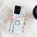 Samsung marble TPU phone case with diagonal stitching and geometric back pattern