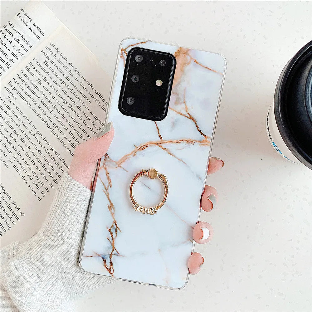 Samsung marble TPU phone case with diagonal stitching and geometric back pattern