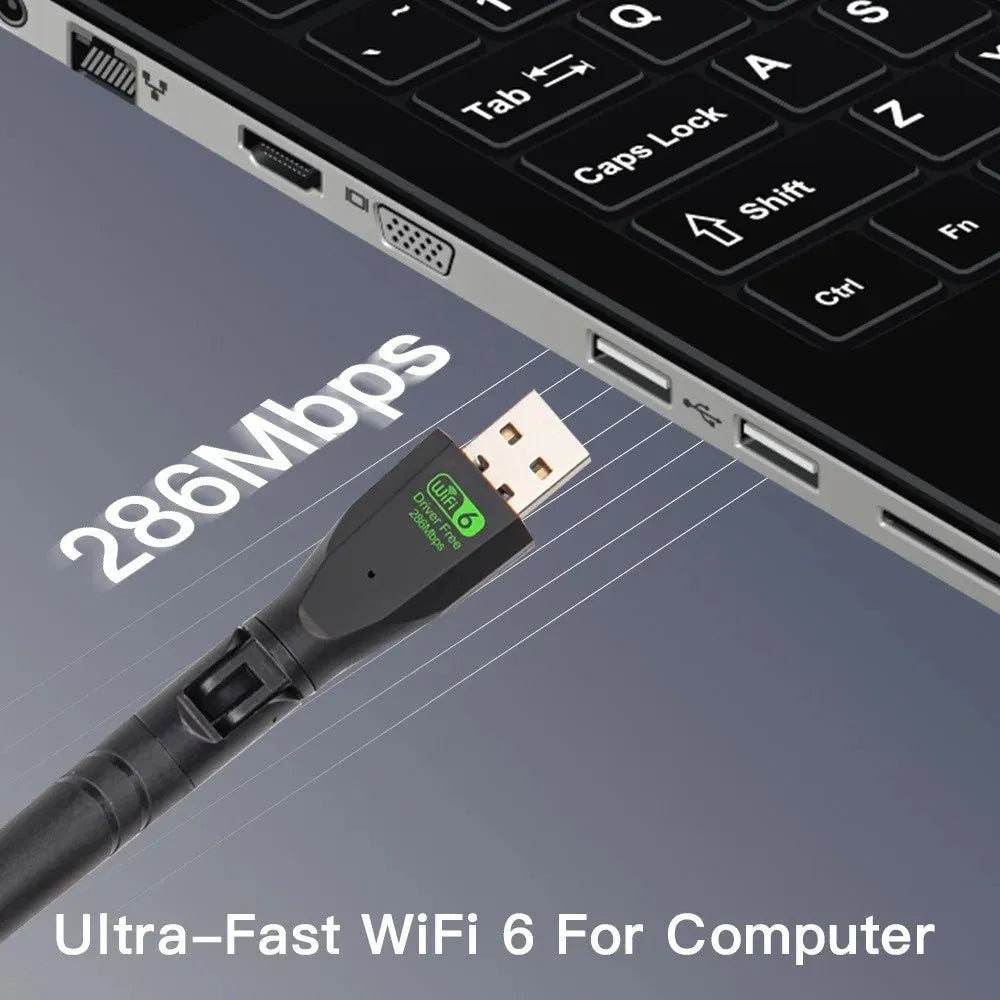 Black USB WiFi 6 wireless network card for desktop and laptop computers