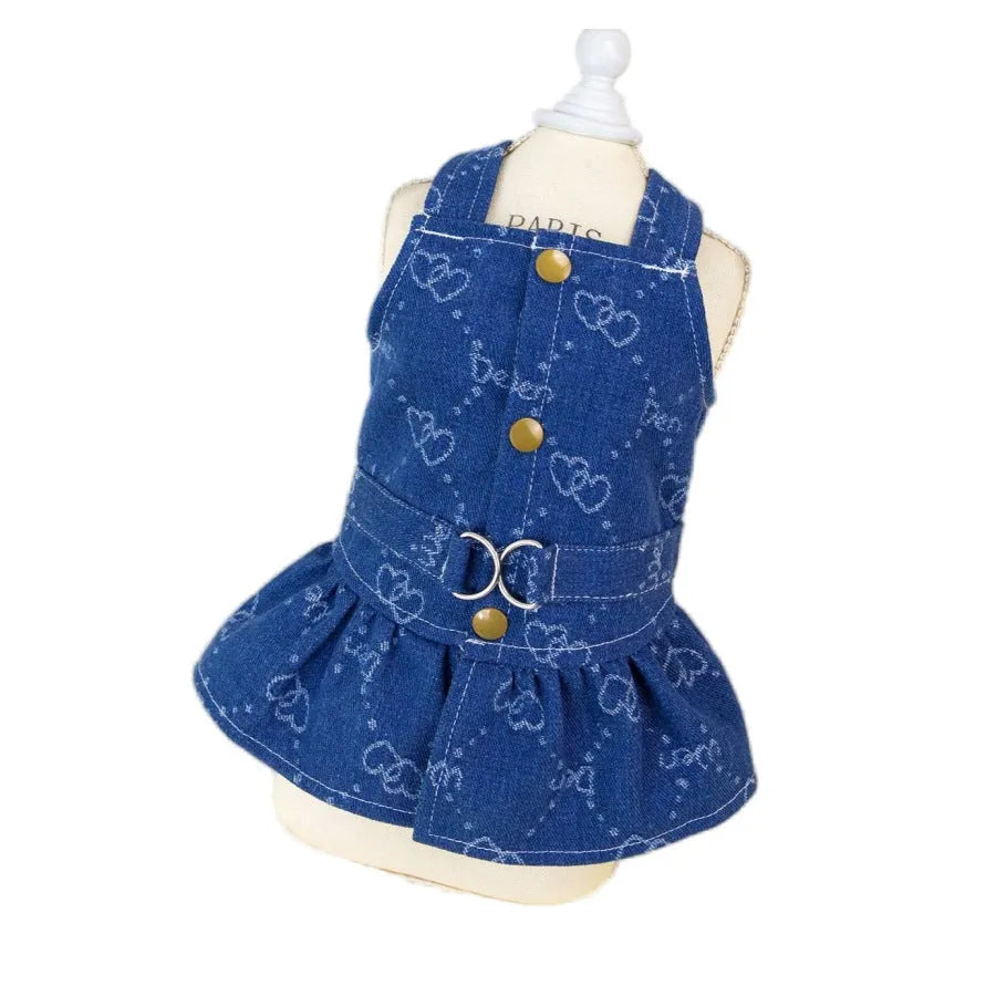Denim princess dress for small dog in bracket-skirt style, spring and autumn thin design