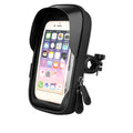 TPU mobile phone stand mounted on bicycle handlebar with waterproof zipper case open showing phone compartment