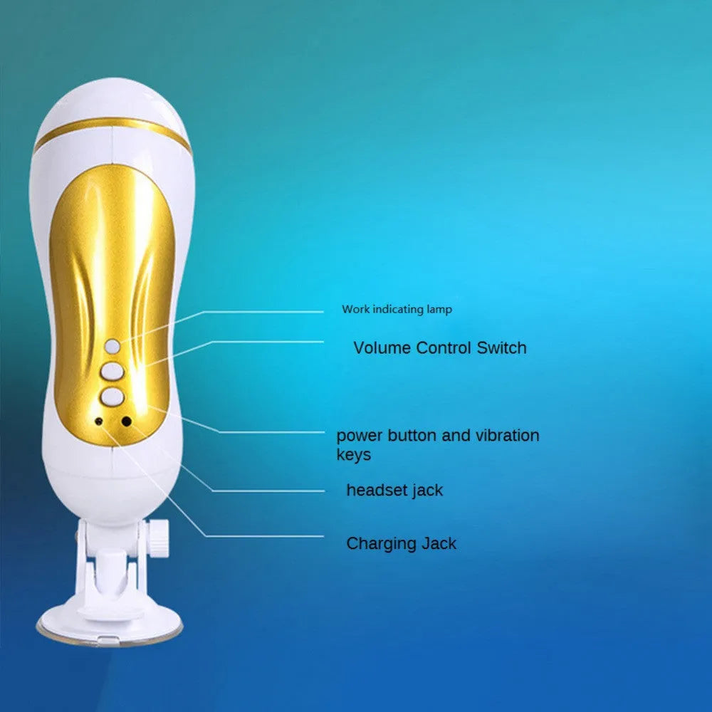 White electric silicone male masturbator hands free with real voice USB rechargeable waterproof 255mm