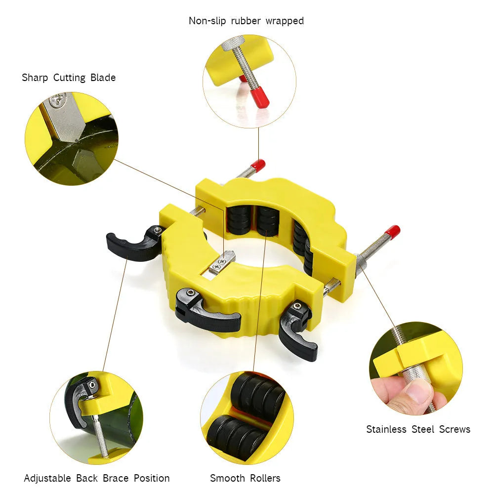 Yellow bottle cutter tool for glass bottles 50mm to 120mm diameter with adjustable cutting mechanism