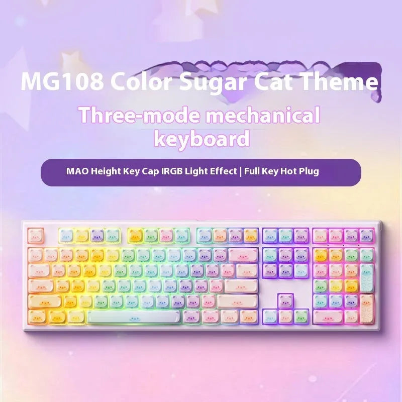 Coloured sugar cat theme Bluetooth mechanical keyboard with 108 keys and piano shaft switches