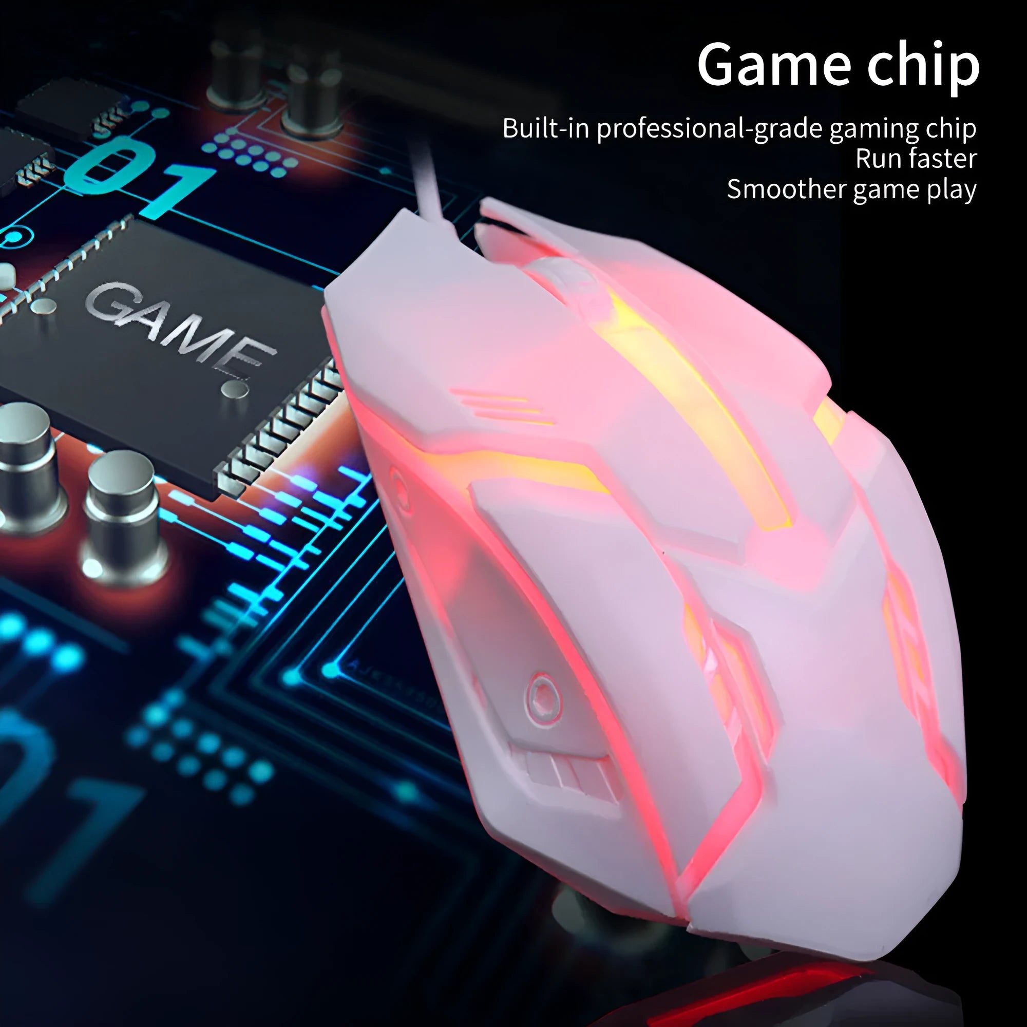 Wired USB gaming mouse with luminous glow effect in black and white colour options