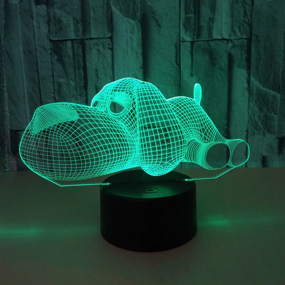 3D illusion dog desk lamp glowing in multiple colours with a touch button.