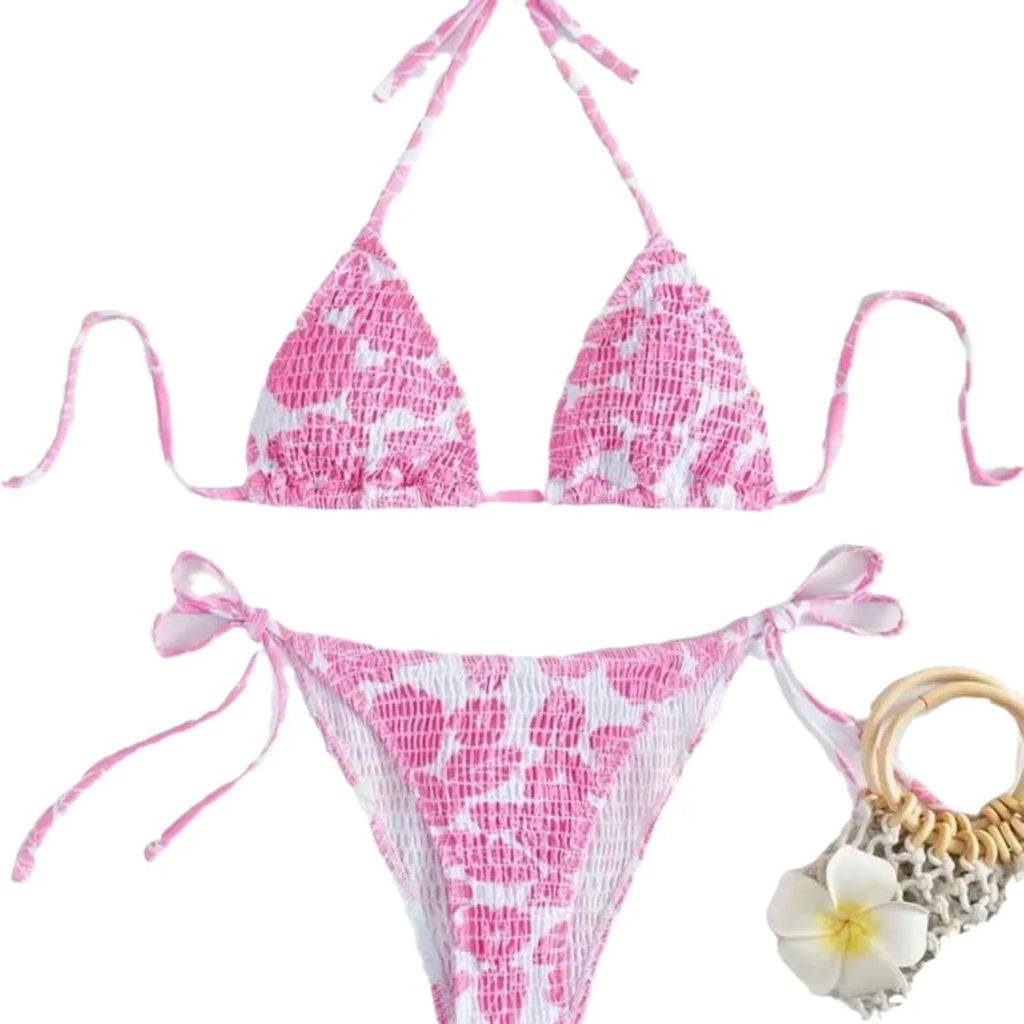 Women's halter swimsuit with floral pattern briefs in multiple colour options