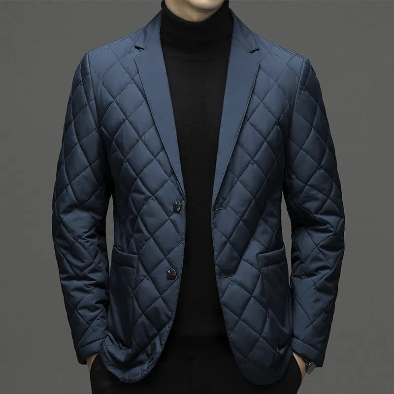 Men's thick lapel collar down jacket in regular cardigan fit with side pockets
