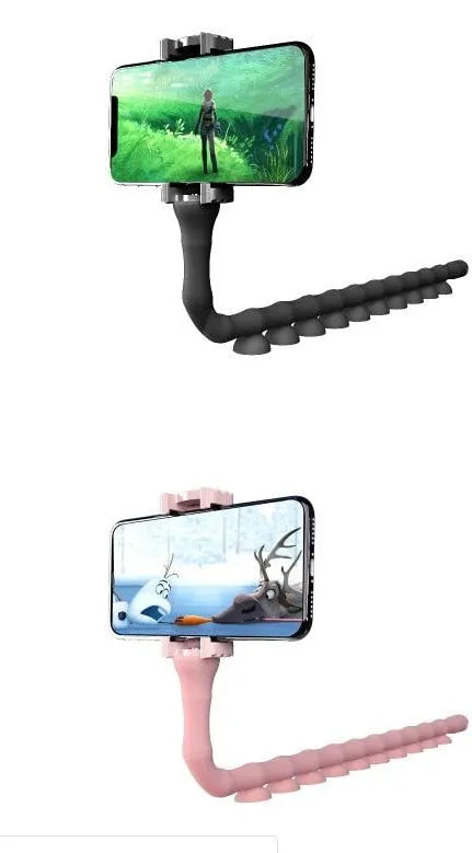 Flexible worm-style phone bracket with suction cup attachment in three colour options