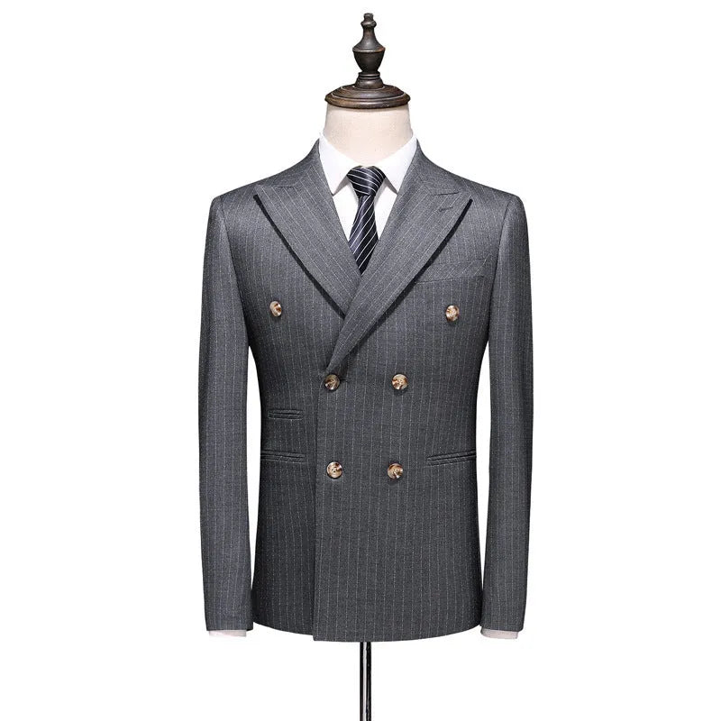 Grey men's 3 piece suit set including coat, waistcoat, and trousers made from acetate fibre