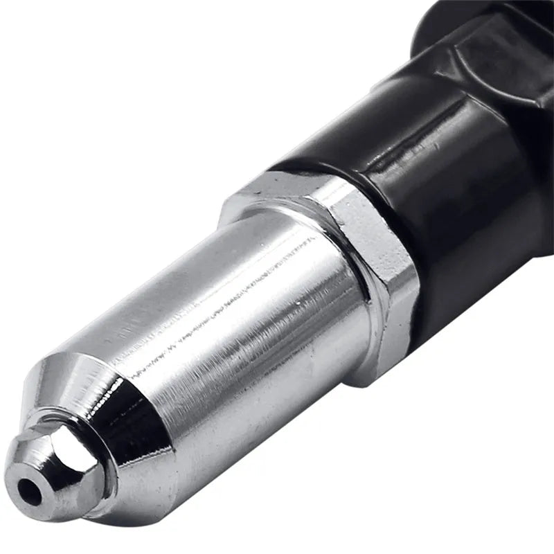 Black metal electric rivet gun 173mm long with alloy steel forged head and three-jaw chuck