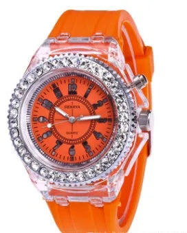Geneva women's luminous quartz watch with round 43mm dial and silicone bracelet