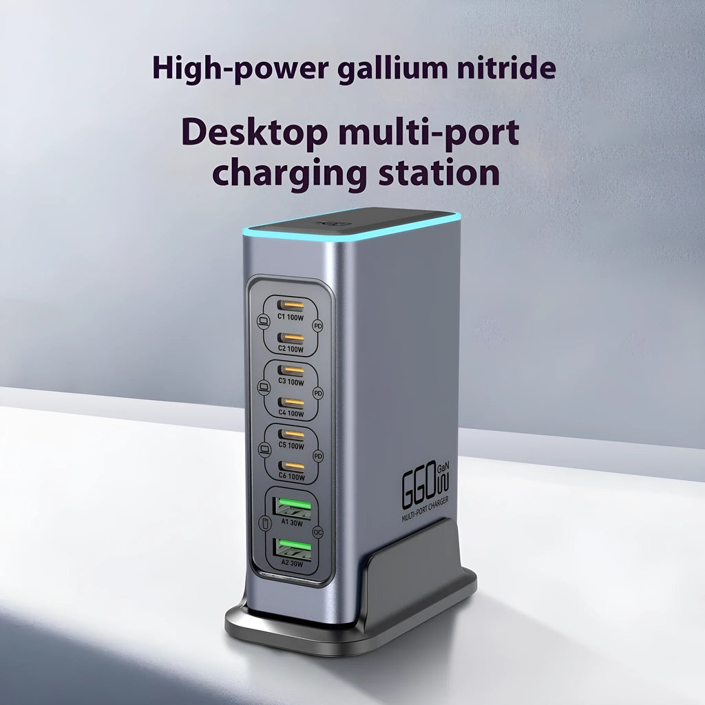 660W gallium nitride desktop charger with multiple USB-C ports for phones and tablets