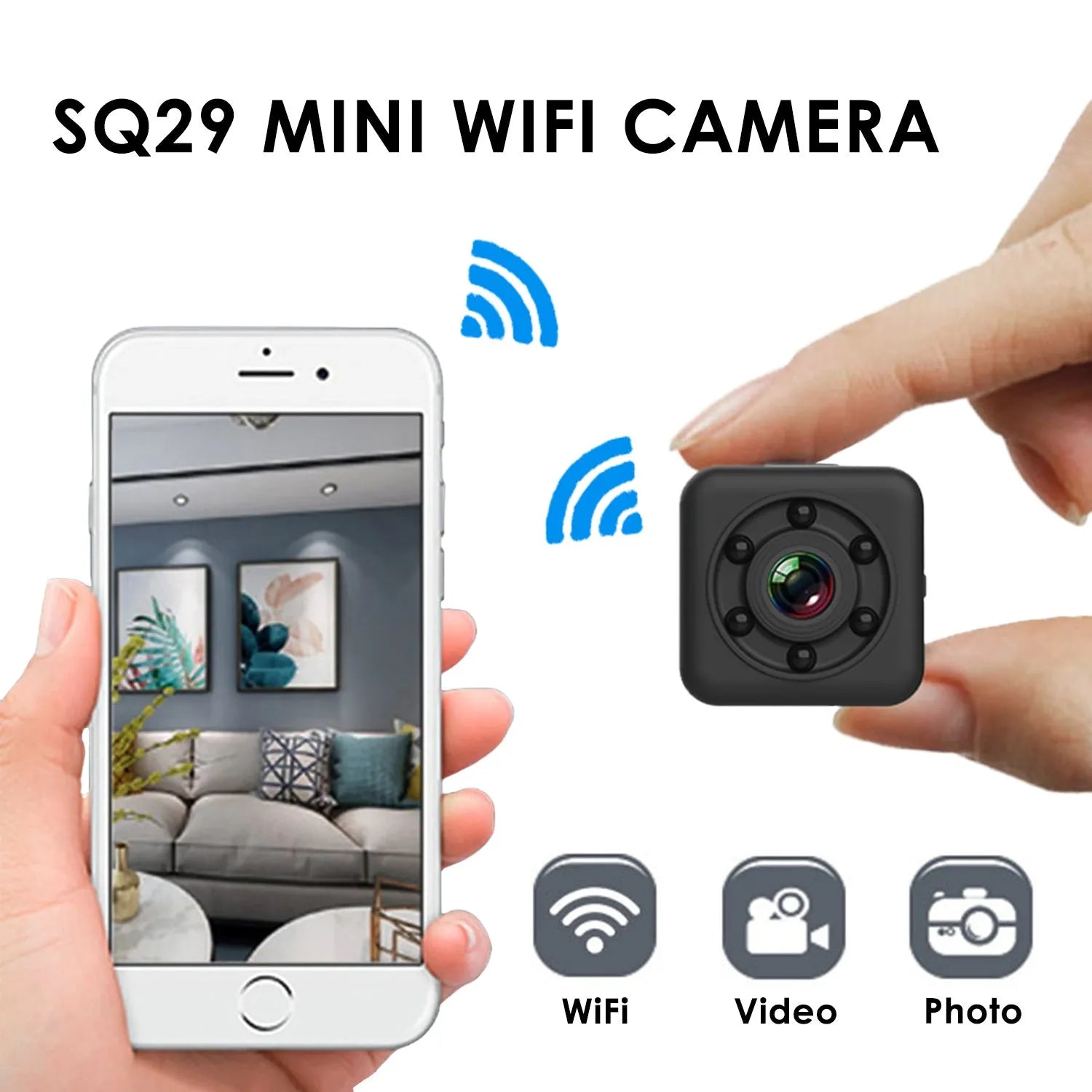 SQ29 black waterproof sports camera with microUSB port and TF card slot for extended recording