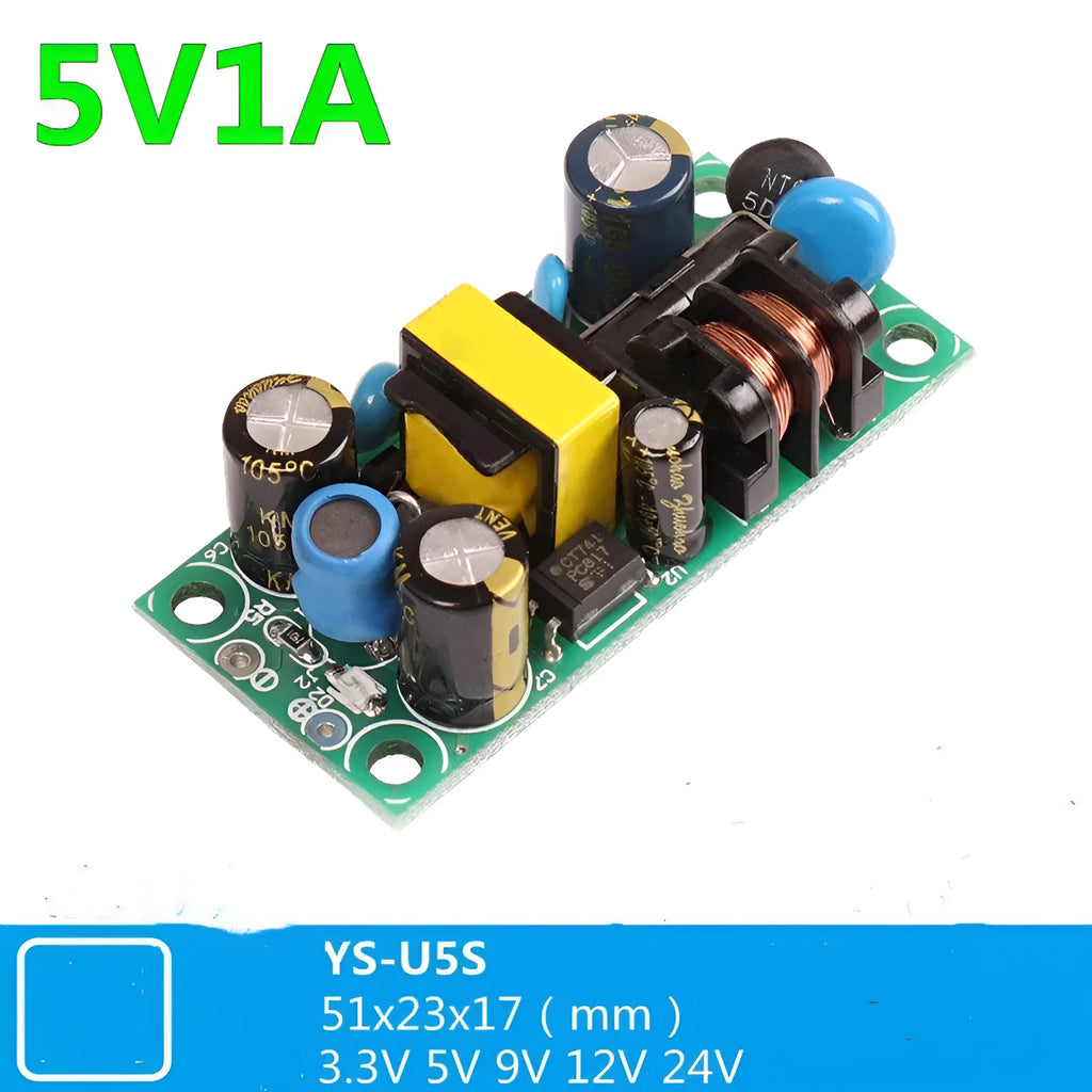 YS-U5S switching power supply module with metal housing for AC to DC conversion.