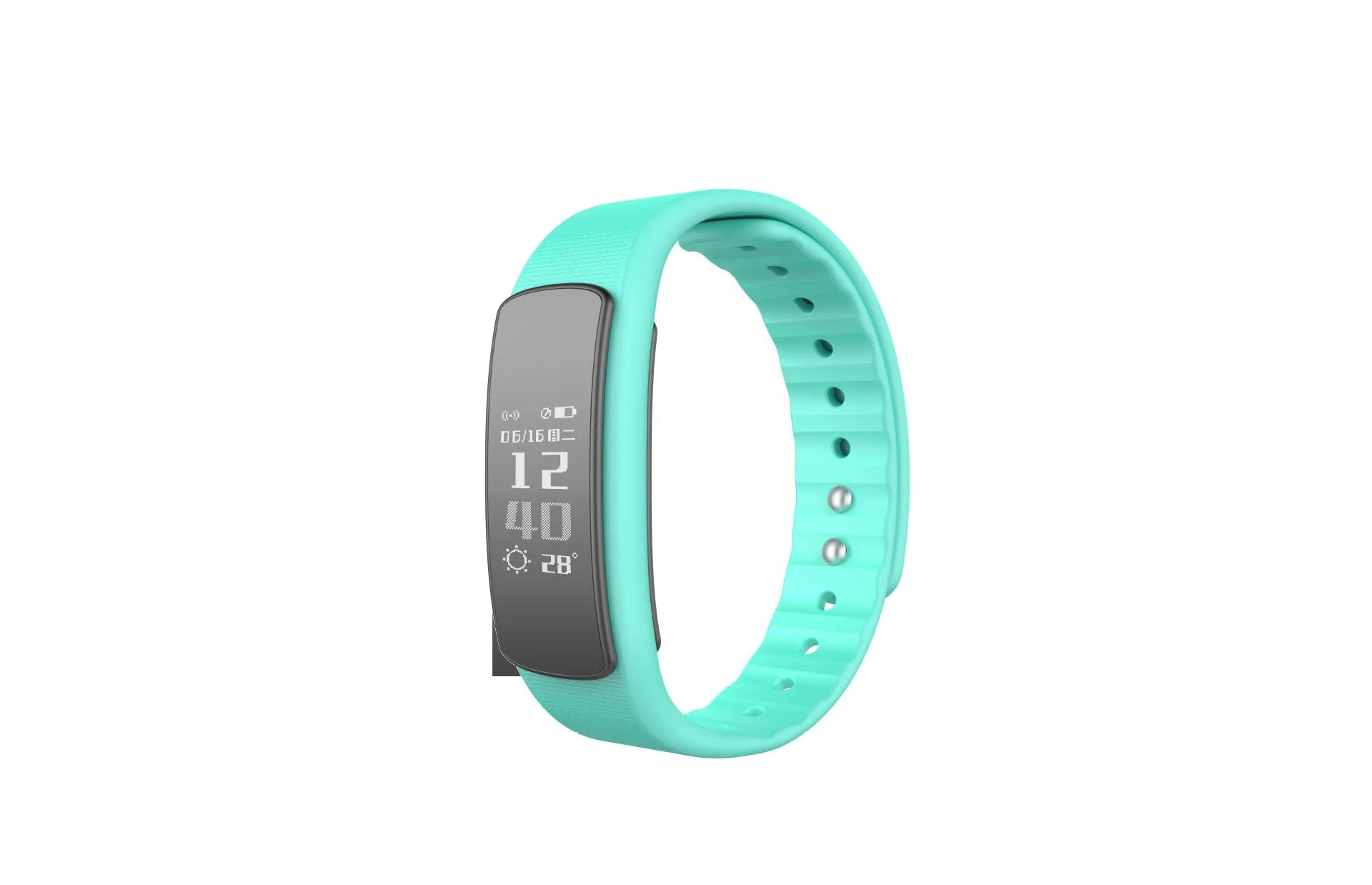 I6 smart sports bracelet with 0.96 inch touch screen in black or green colour on wrist