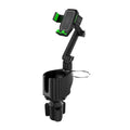Green car dashboard drink rack and mobile phone holder with travel kettle