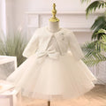 White long-sleeved princess style flower girl wedding dress with polyester lining for heights 80-160cm