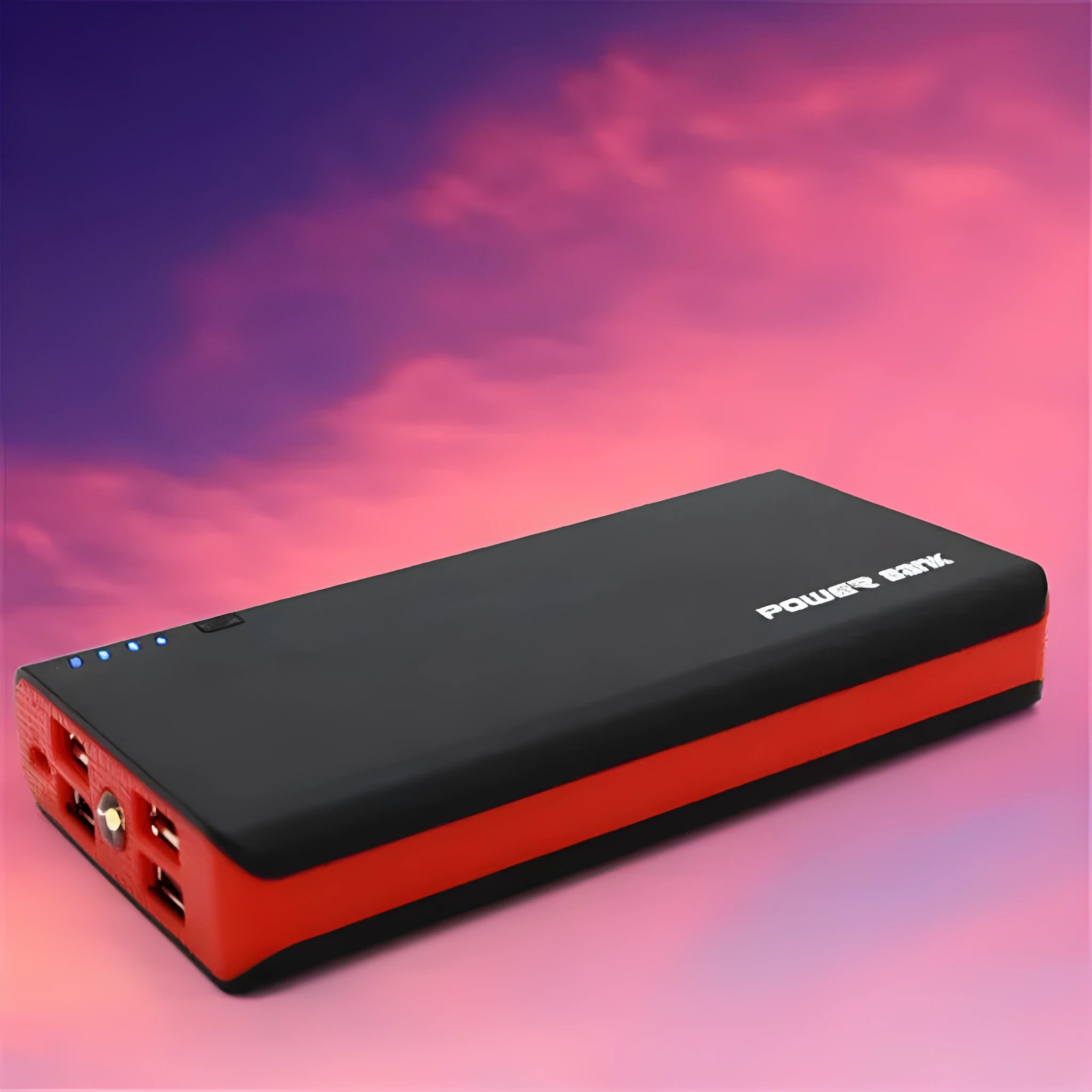 20000mAh portable power bank in five colour options showing compact dimensions