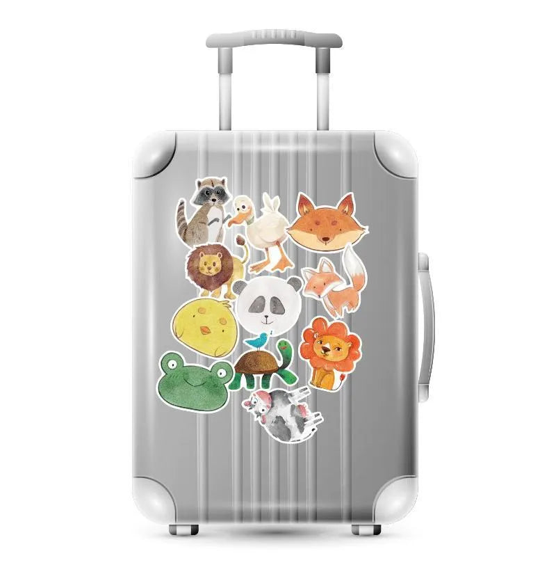 36 piece retro beach sticker set with surfing and travel designs on PVC material