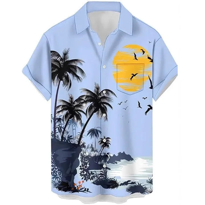 Men's slim fit camouflage pattern short sleeve casual shirt on a hanger