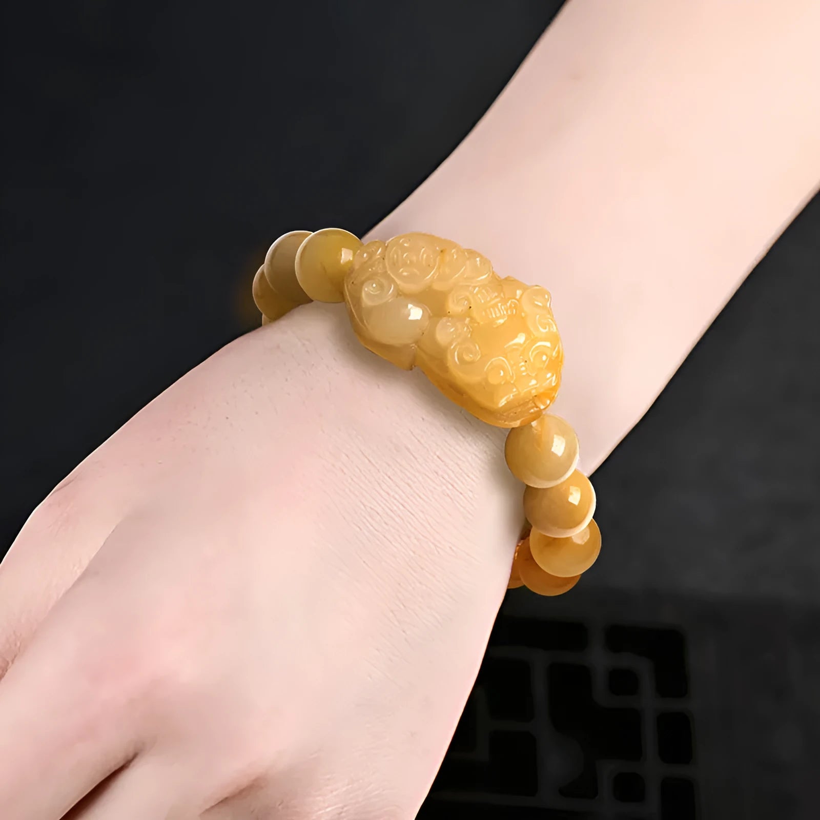 Natural Golden Thread Jade bracelet with carved coin beads in two size options