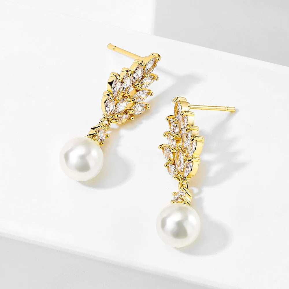 Geometric floral earrings with micro inlaid zircon stones in three plating colour options