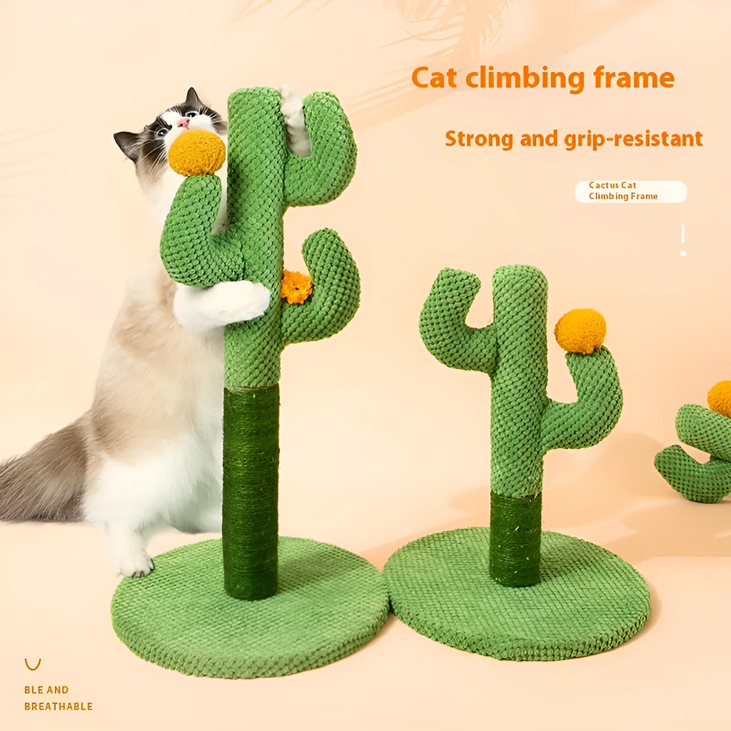 Masson cactus-shaped cat scratching post with sisal fibre surface next to coconut tree design option.