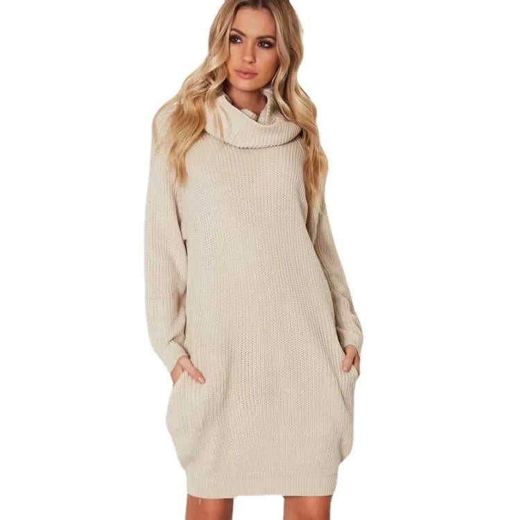 A yellow acrylic fibre pullover sweater with a lapel neckline, side pockets, and a mid-length slimming fit.