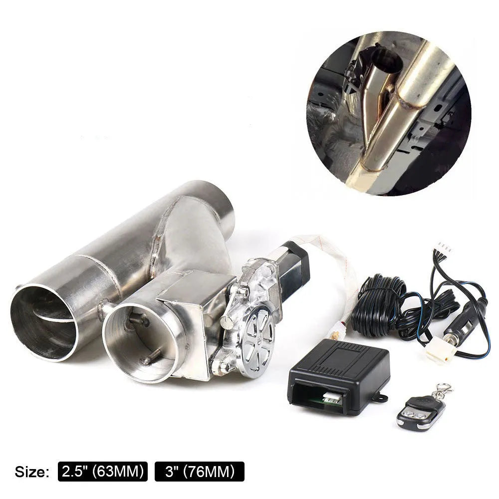 Universal stainless steel exhaust valve kit with remote control for sports car, silver, 2.5 inch pipe
