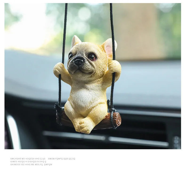Resin cartoon bulldog car hanging ornament for rearview mirror in multiple colour options