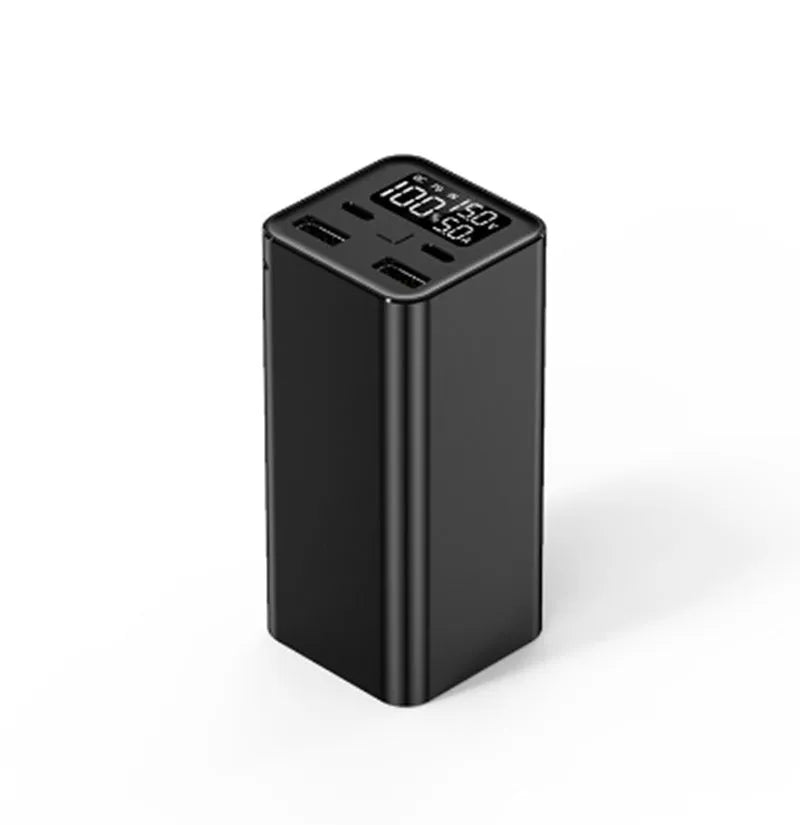 65W 20000mAh metal laptop charging bank in black, blue or grey colours showing compact dimensions