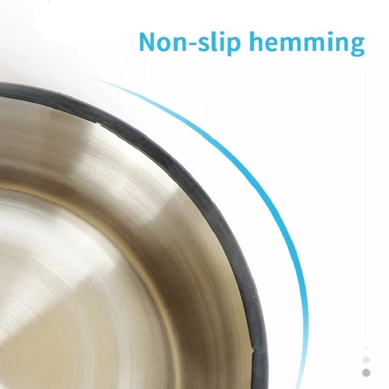 Stainless steel pet bowl with colourful melamine exterior showing dual compartment design